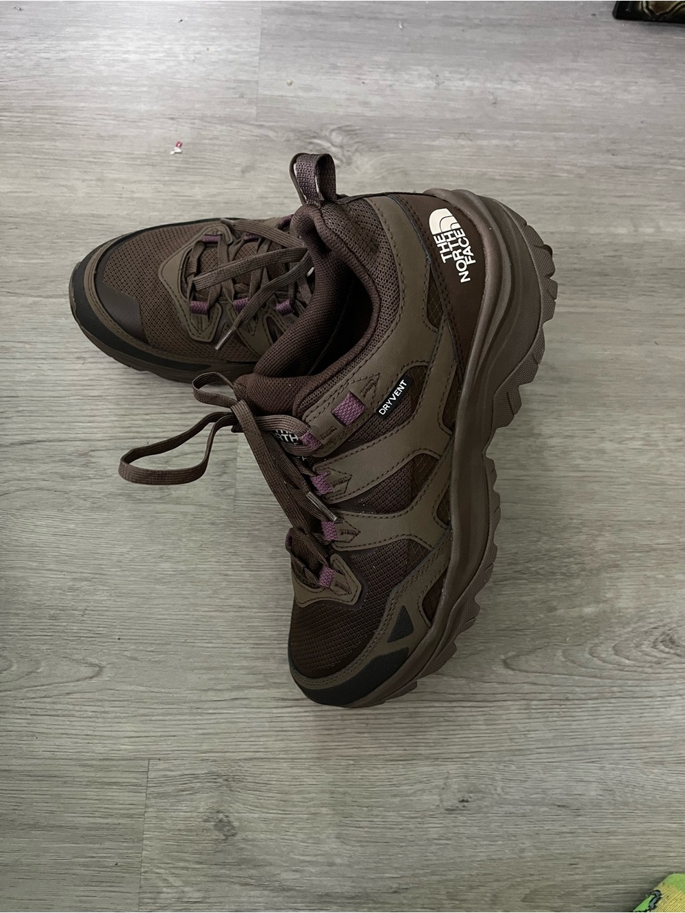 The North Face Women’s Dark Brown Trail Sneakers with Purple Accents